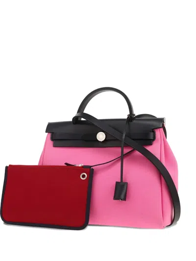 Pre-owned Hermes Colour-block Canvas Handbag In Pink