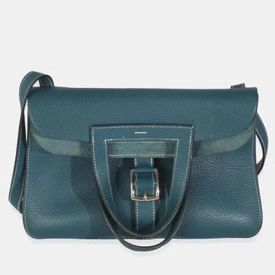 Pre-owned Hermes Colvert Clemence Halzan 31 Bag Phw In Blue