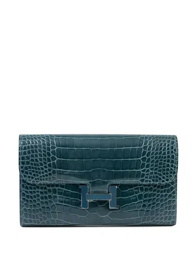 Pre-owned Hermes Colvert Constance Long Wallet In Blue