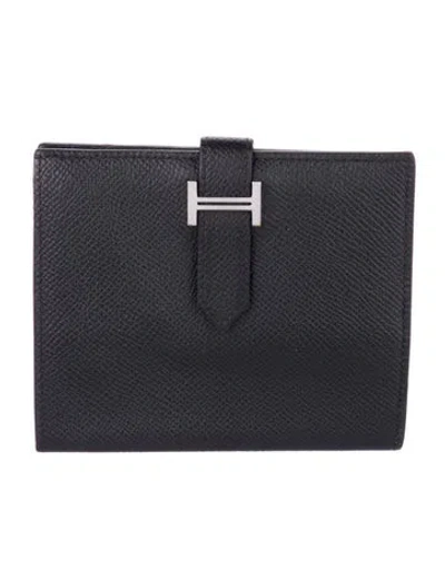 Pre-owned Hermes Compact Bearn Wallet In Black