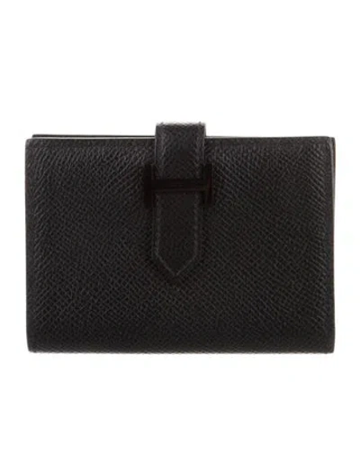 Pre-owned Hermes Compact Bearn Wallet In Black