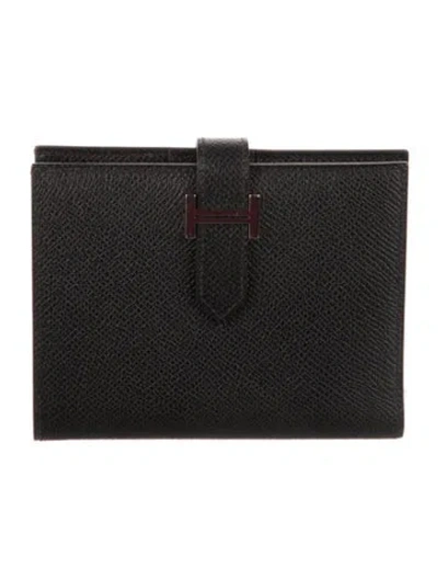Pre-owned Hermes Compact Bearn Wallet In Black