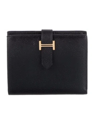 Pre-owned Hermes Compact Bearn Wallet In Black