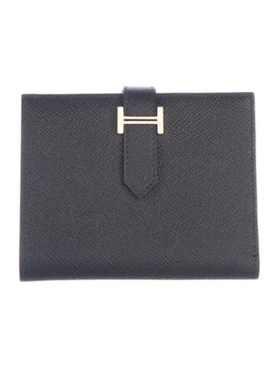 Pre-owned Hermes Compact Bearn Wallet In Black