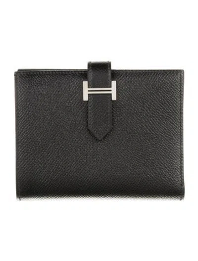 Pre-owned Hermes Compact Bearn Wallet In Black