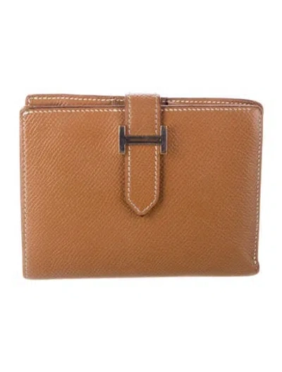 Pre-owned Hermes Compact Bearn Wallet In Brown