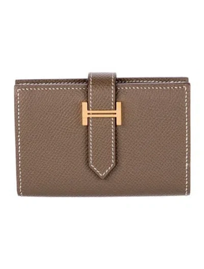 Pre-owned Hermes Compact Bearn Wallet In Brown