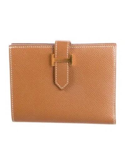 Pre-owned Hermes Compact Bearn Wallet In Brown