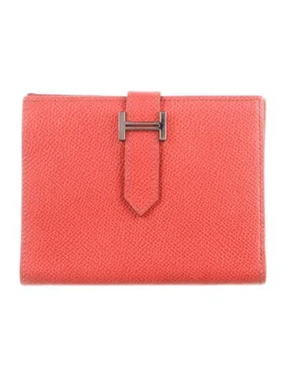 Pre-owned Hermes Compact Bearn Wallet In Orange