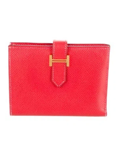 Pre-owned Hermes Compact Bearn Wallet In Red