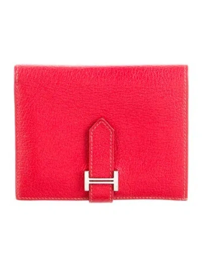 Pre-owned Hermes Compact Bearn Wallet In Red