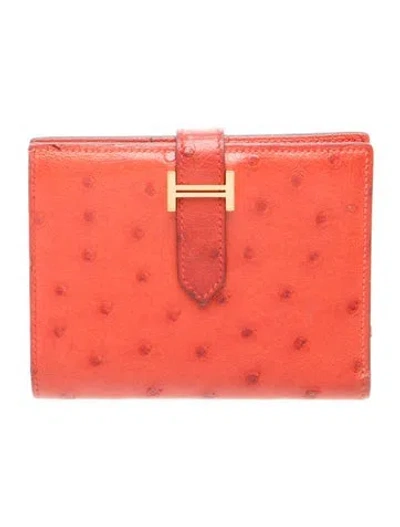 Pre-owned Hermes Compact Bearn Wallet In Red