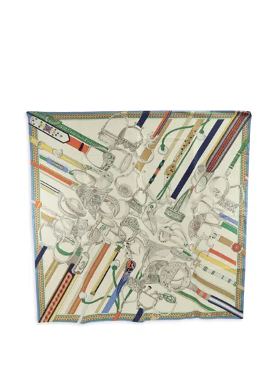 Pre-owned Hermes Concours D'étriers Scarf In Neutrals