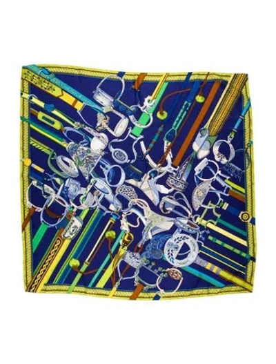 Pre-owned Hermes Concours D'etriers Silk Scarf In Blue