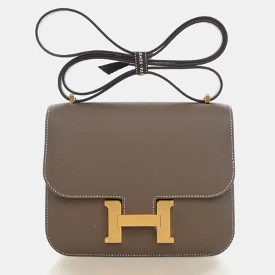 Pre-owned Hermes Constance 18 Etoupe Epsom Calfskin Leather Shoulder Bag In Beige
