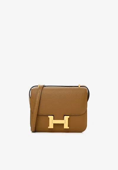 Pre-owned Hermes Constance 18 In Kraft Chevre Mysore With Gold Hardware