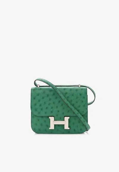 Hermes Constance 18 In Vert Vertigo Ostrich Leather With Palladium Hardware In Green