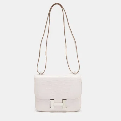 Pre-owned Hermes Hermès Constance 18 Mini Palladium Finish Mauve Pale Alligator Mississippiensis Crossbody Bag In Pink