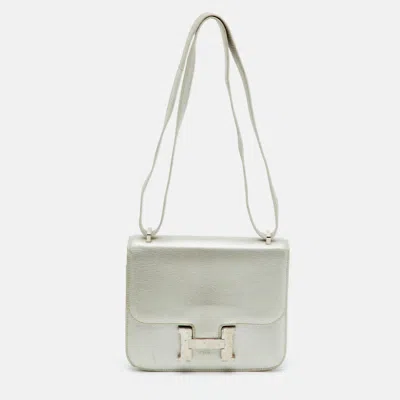Pre-owned Hermes Constance 18 Mini Palladium Finish Silver Chèvre Leather Shoulder Bag