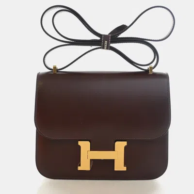 Pre-owned Hermes Constance 18 Rouge H Box Calfskin Leather Shoulder Bag In Red