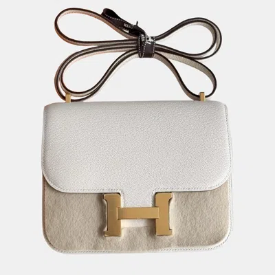 Pre-owned Hermes Constance 19 Cream Chevre Leather Gold Hardware In White