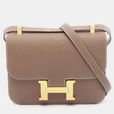 Pre-owned Hermes Constance 24 Etoupe Grey Epsom Leather Shoulder Bag In Brown
