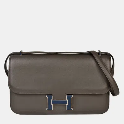 Pre-owned Hermes Constance 3 Elan Verso Vaux Swift R Stamp (manufactured In 2014) Silver Lacquer Hardware Shou In Blue