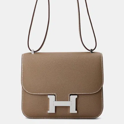 Pre-owned Hermes Constance 3 Miroir Etoupe Epsom Mini Handbag In Brown