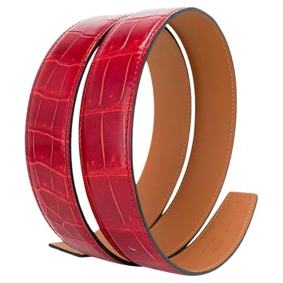 Pre-owned Hermes Constance 32 Mm Belt Strap Sanguine Porosus Crocodile 90 In Red