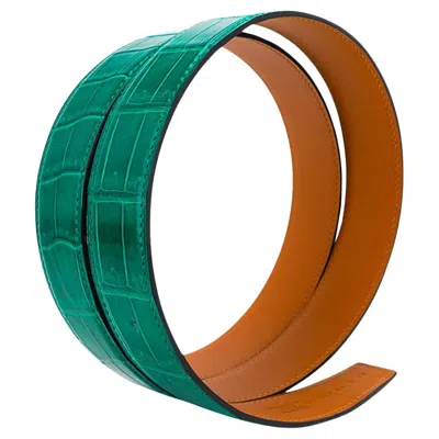 Pre-owned Hermes Constance 32 Mm Belt Strap Vert Emerald Porosus Crocodile 90 In Green