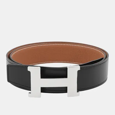 Pre-owned Hermes Constance 32mm Black Gold Box Calfskin Togo Calfskin Leather Men's Belt 100