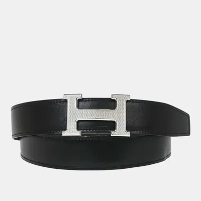 Pre-owned Hermes Constance 95 Black Box Calfskin Leather Togo Calfskin Leather Reversible Belt