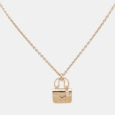 Pre-owned Hermes Hermès Constance Amulette 18k Rose Gold Diamond Charm Pendant Necklace
