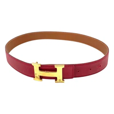 Pre-owned Hermes Hermès Constance Belt Red And Gold Leather Gold H Buckle 70