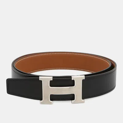 Pre-owned Hermes Constance Belt Size 90 Black/gold Box Calf Leather Togo Leather