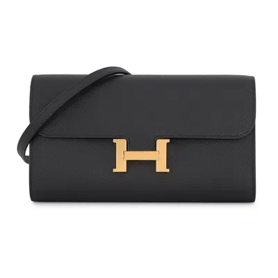 Pre-owned Hermes Constance Black Epsom Leather Chain/shoulder Wallet ()