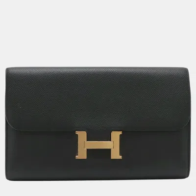 Pre-owned Hermes Constance Black Epsom Leather Flap Wallet