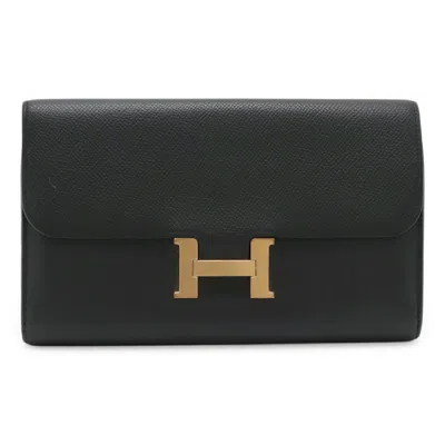 Pre-owned Hermes Constance Black Epsom Leather Long Wallet (bi-fold) ()
