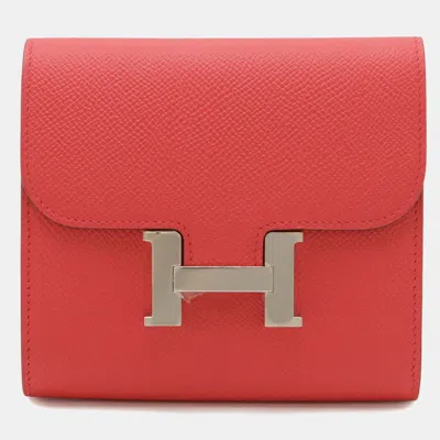 Pre-owned Hermes Constance Compact Bi-fold Wallet Epsom Leather Fuchsia Pink