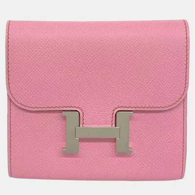 Pre-owned Hermes Constance Compact Pink Veau Epsom Leather Wallet