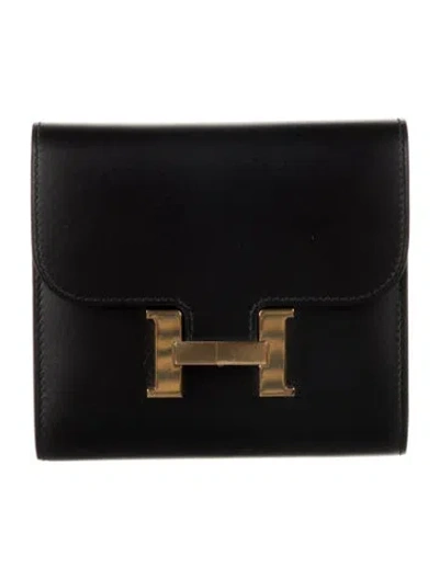 Pre-owned Hermes Constance Compact Wallet In Black
