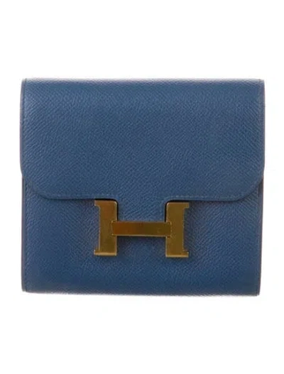 Pre-owned Hermes Constance Compact Wallet In Blue