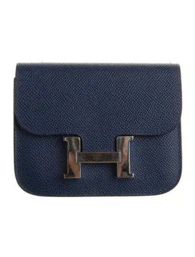 Pre-owned Hermes Constance Compact Wallet In Blue