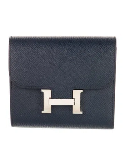 Pre-owned Hermes Constance Compact Wallet In Blue