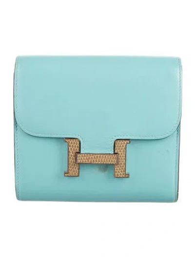 Pre-owned Hermes Constance Compact Wallet In Blue