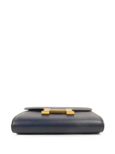 Pre-owned Hermes Constance Compact Wallet In Blue