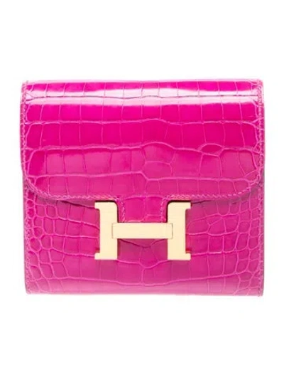 Pre-owned Hermes Constance Compact Wallet In Pink