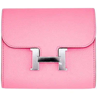 Pre-owned Hermes Constance Compact Wallet Rose Confetti Epsom Palladium In Red