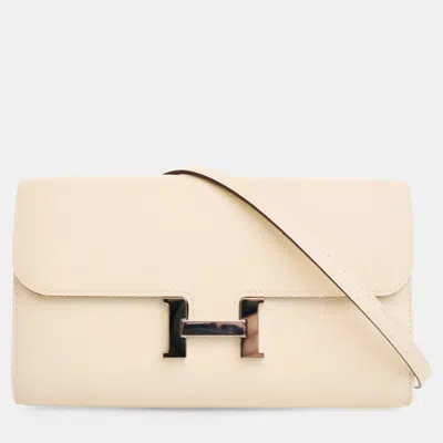 Pre-owned Hermes Constance Craie Epsom To Go Wallet In Pink
