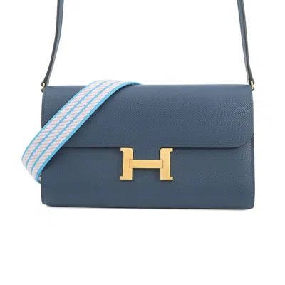 Pre-owned Hermes Constance Deep Blue Epsom Leather Chain/shoulder Wallet ()